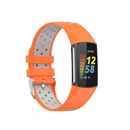 FitBit Charge 5 & 6 Sportbandje met gesp - Oranje / grijs - Tweekleurig - Maat: L