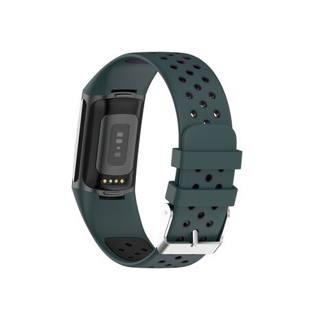 FitBit Charge 5 & 6 Sportbandje met gesp - Groen / zwart - Tweekleurig - Maat: L