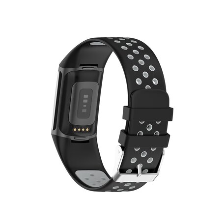 FitBit Charge 5 & 6 Sportbandje met gesp - Zwart / grijs - Tweekleurig - Maat: L