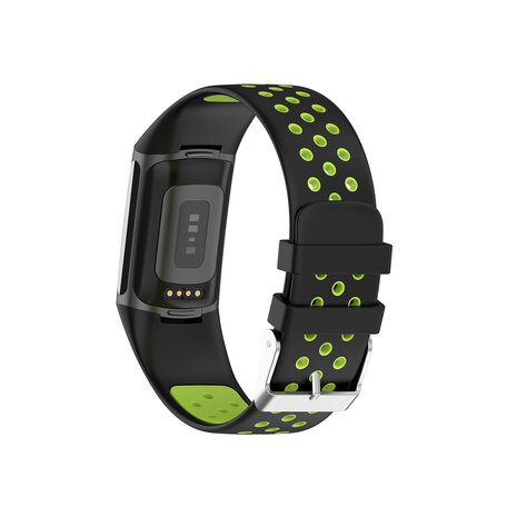 FitBit Charge 5 & 6 Sportbandje met gesp - Zwart / groen - Tweekleurig - Maat: L