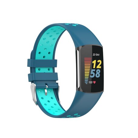 FitBit Charge 5 & 6 Sportbandje met gesp - Blauw / turquoise - Tweekleurig - Maat: L