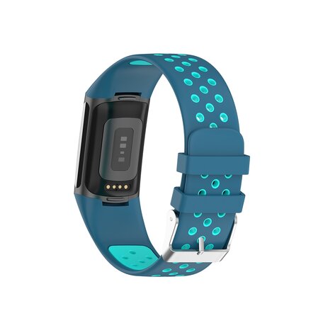 FitBit Charge 5 & 6 Sportbandje met gesp - Blauw / turquoise - Tweekleurig - Maat: L