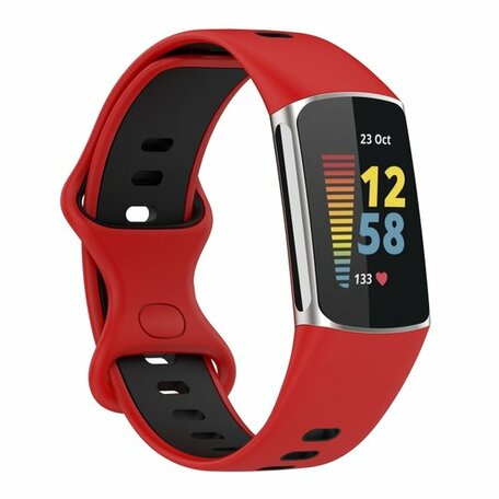 FitBit Charge 5 & 6 Sportbandje met dubbele lus - Rood / zwart - Tweekleurig - Maat: L