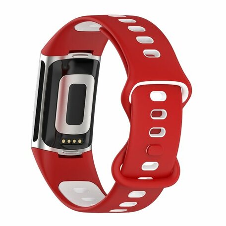 FitBit Charge 5 & 6 Sportbandje met dubbele lus - Rood / wit - Tweekleurig - Maat: L