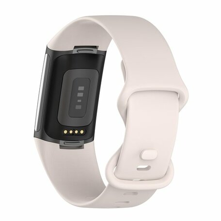 FitBit Charge 5 & 6 Sportbandje met dubbele lus - Maanwit - Maat: L