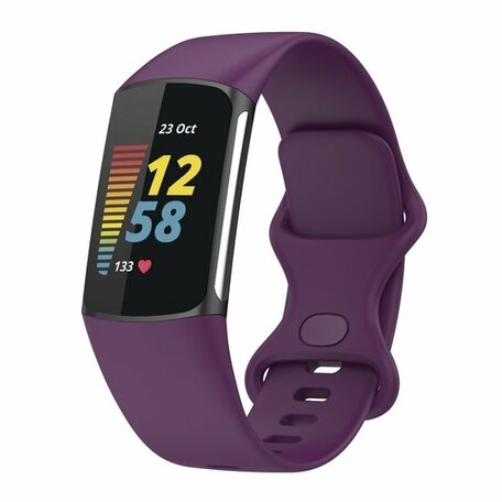 FitBit Charge 5 & 6 Sportbandje met dubbele lus - Donkerpaars - Maat: S