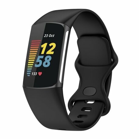 FitBit Charge 5 & 6 Sportbandje met dubbele lus - Zwart - Maat: S