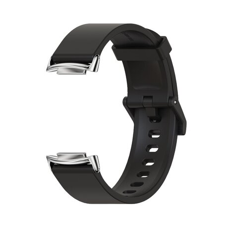 FitBit Charge 5 & 6 Extra soft siliconen bandje - Zwart + zilveren connector