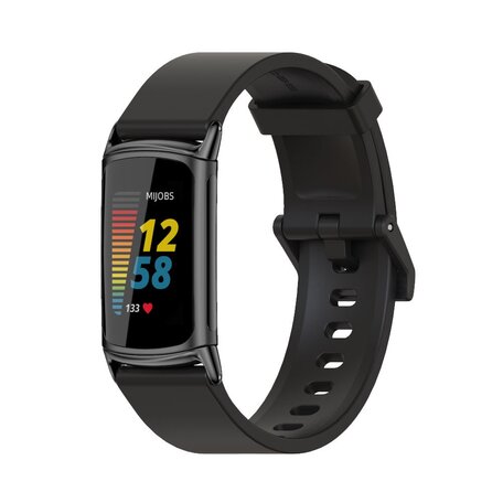 FitBit Charge 5 & 6 Extra soft siliconen bandje - Zwart + zwarte connector