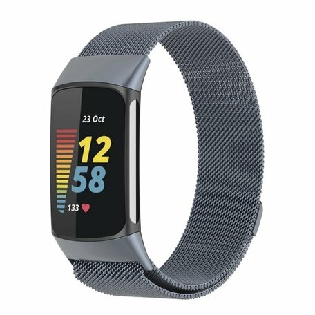 Milanese bandje - Grijs - Geschikt voor FitBit Charge 5 & 6