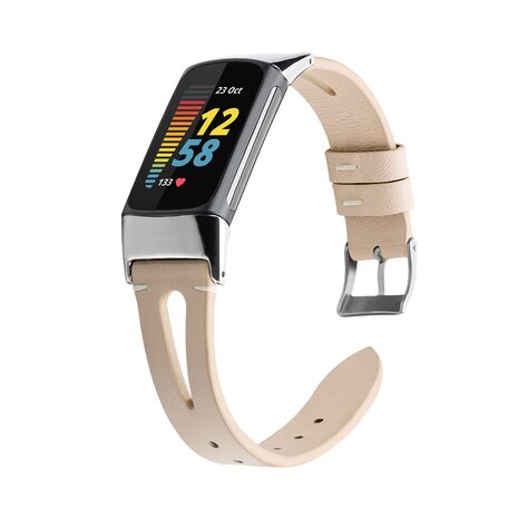 Fitbit Charge 5 & 6 bandje - PU leather - Beige