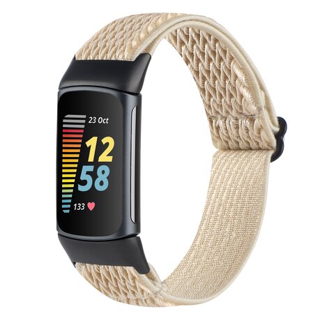 FitBit Charge 5 & 6 Elastische solo loop nylon bandje - Beige