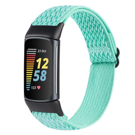 FitBit Charge 5 & 6 Elastische solo loop nylon bandje - Turquoise