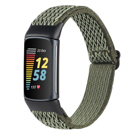 FitBit Charge 5 & 6 Elastische solo loop nylon bandje - Donkergroen