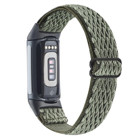 FitBit Charge 5 & 6 Elastische solo loop nylon bandje - Donkergroen