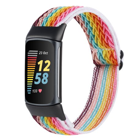 FitBit Charge 5 & 6 Elastische solo loop nylon bandje - Multicolor