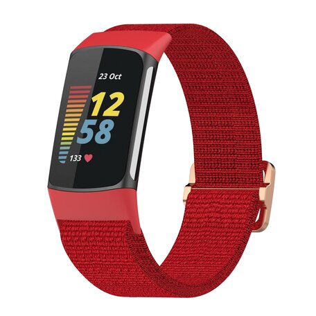 Fitbit Charge 5 & 6 - Elastisch nylon bandje - Rood