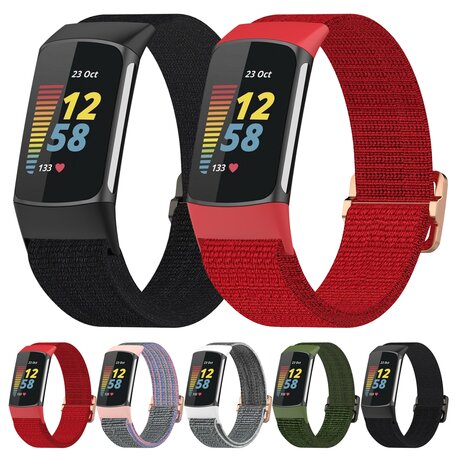 Fitbit Charge 5 & 6 - Elastisch nylon bandje - Rood