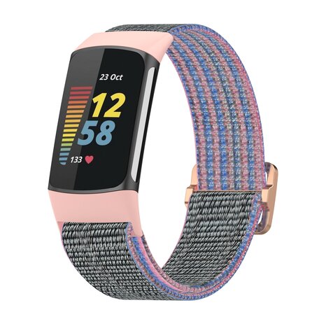 Fitbit Charge 5 & 6 - Elastisch nylon bandje - Roze