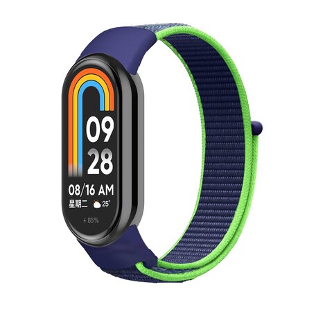 Sport loop nylon bandje - Donkerblauw met groen - Xiaomi Smart band 8