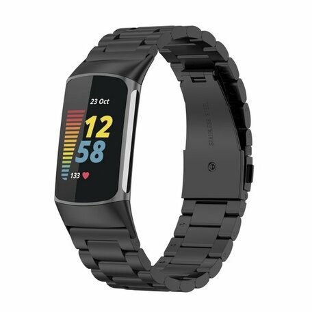 Metalen bandje - Zwart - Geschikt voor FitBit Charge 5 & 6