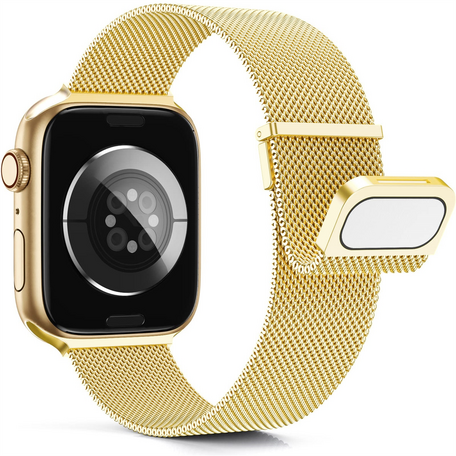 Milanese band - Goud - Extra sterke magneet - Geschikt voor Apple Watch 42mm / 44mm / 45mm / 49mm