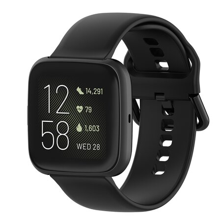 Fitbit Versa 1 / 2 & Lite siliconen sportbandje met gespsluiting - Zwart - Maat: Small