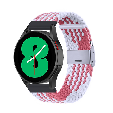 Garmin Venu / Sq / Sq2 / 2 plus - Braided nylon bandje - Wit / roze