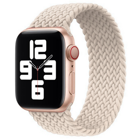 Braided Solo Loop nylon bandje - Maat: L - Sterrenlicht / Starlight - Geschikt voor Apple Watch 38mm / 40mm / 41mm