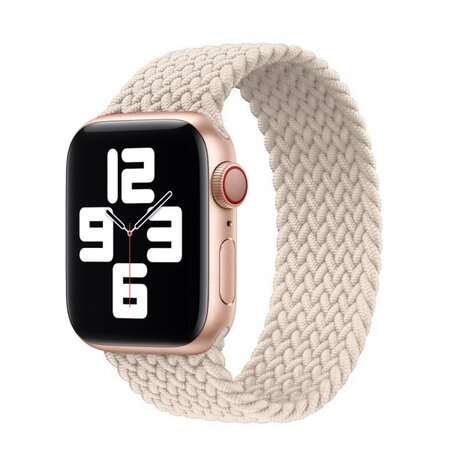 Braided Solo Loop nylon bandje - Maat: M - Sterrenlicht / Starlight - Geschikt voor Apple Watch 42mm / 44mm / 45mm / 49mm