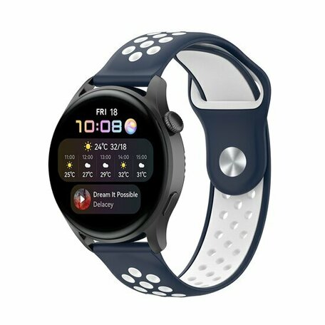 Sport Edition siliconen band - Donkerblauw + wit - Huawei Watch GT 2 / GT 3 / GT 4 - 46mm