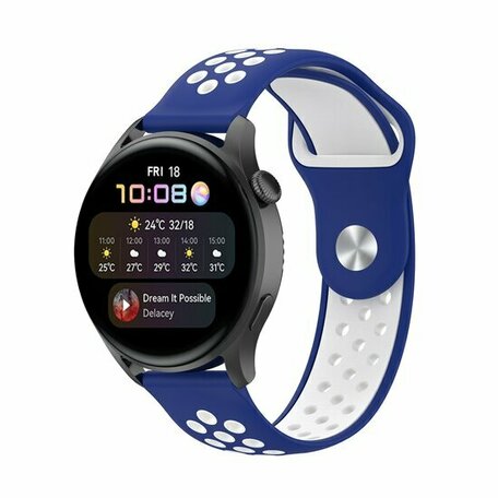 Sport Edition siliconen band - Blauw + wit - Huawei Watch GT 2 / GT 3 / GT 4 - 46mm