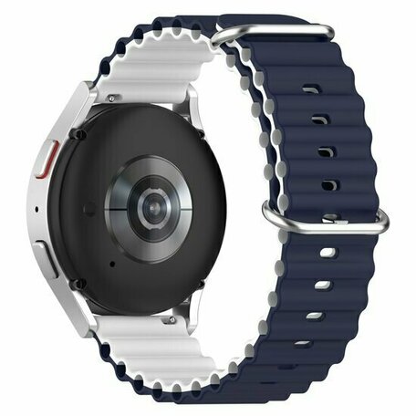 Ocean Style siliconen bandje - Donkerblauw / wit - Huawei Watch GT 2 / GT 3 / GT 4 - 46mm