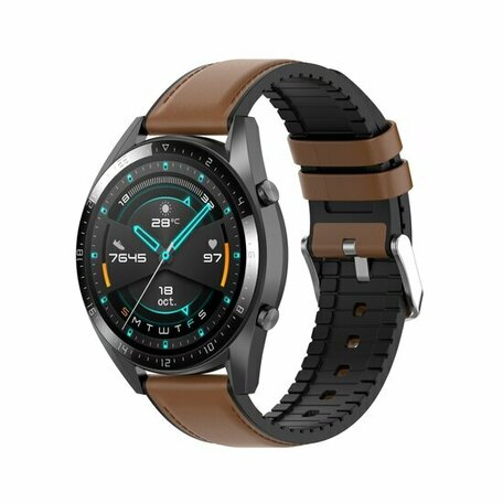 leer + siliconen bandje - Bruin - Huawei Watch GT 2 & GT 3 - 42mm