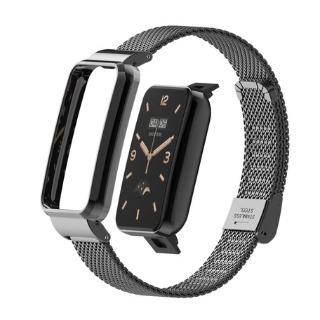 Milanese bandje met case - Zwart - Xiaomi Smart band 7 Pro