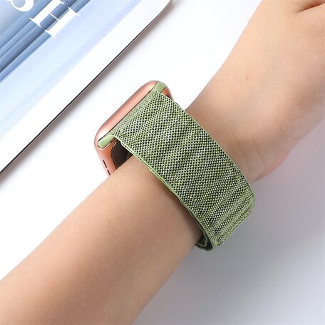 Denim nylon bandje - Groen - Geschikt voor Apple Watch 38mm / 40mm / 41mm