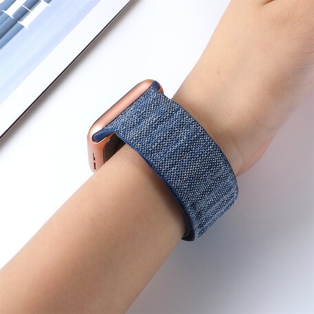 Denim nylon bandje - Donkerblauw - Geschikt voor Apple Watch 38mm / 40mm / 41mm