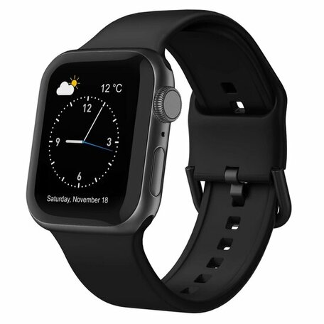 Soft siliconen bandje met gespsluiting - Zwart - Geschikt voor Apple Watch 42mm / 44mm / 45mm / 49mm