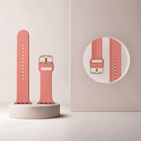 Soft siliconen bandje met gespsluiting - Donker koraal - Geschikt voor Apple Watch 42mm / 44mm / 45mm / 49mm