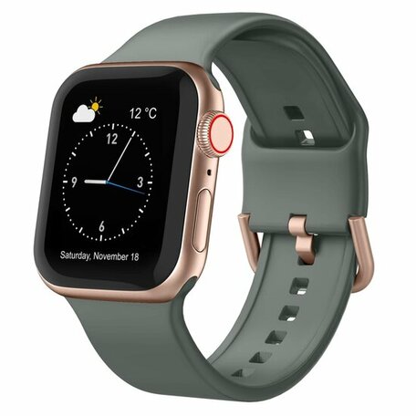 Soft siliconen bandje met gespsluiting - Olijfgroen - Geschikt voor Apple Watch 38mm / 40mm / 41mm