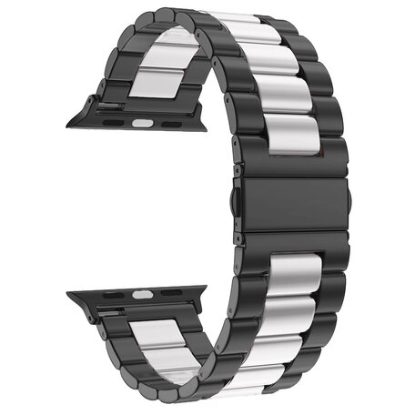 Stalen schakelband - Zwart met zilver - Geschikt voor Apple watch 42mm / 44mm / 45mm / 49mm