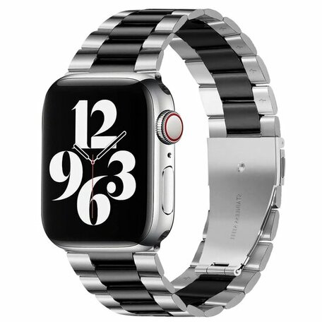 Stalen schakelband - Zilver met zwart - Geschikt voor Apple watch 38mm / 40mm / 41mm