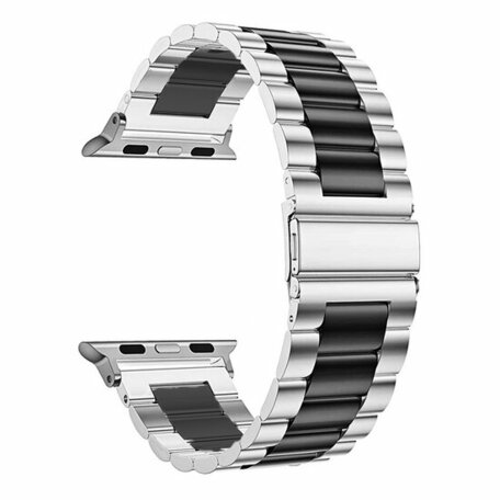 Stalen schakelband - Zilver met zwart - Geschikt voor Apple watch 38mm / 40mm / 41mm