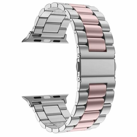 Stalen schakelband - Zilver met rosé pink - Geschikt voor Apple watch 38mm / 40mm / 41mm