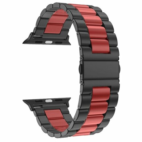 Stalen schakelband - Zwart met rood - Geschikt voor Apple watch 38mm / 40mm / 41mm