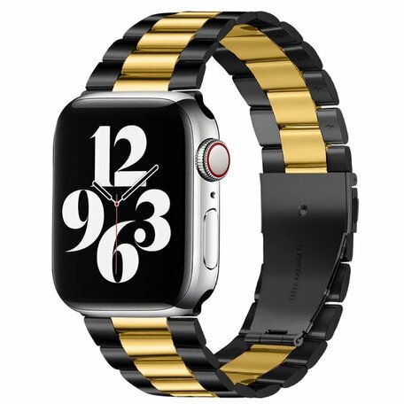 Stalen schakelband - Zwart met goud - Geschikt voor Apple watch 38mm / 40mm / 41mm
