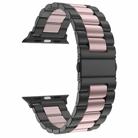 Stalen schakelband - Zwart met roze - Geschikt voor Apple watch 38mm / 40mm / 41mm