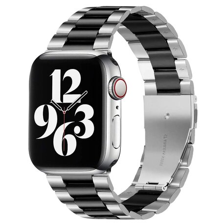 Stalen schakelband - Zilver met zwart - Geschikt voor Apple watch 42mm / 44mm / 45mm / 49mm