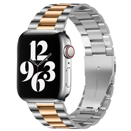Stalen schakelband - Zilver met rosé goud - Geschikt voor Apple watch 42mm / 44mm / 45mm / 49mm