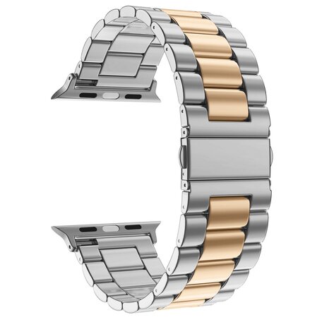 Stalen schakelband - Zilver met rosé goud - Geschikt voor Apple watch 42mm / 44mm / 45mm / 49mm